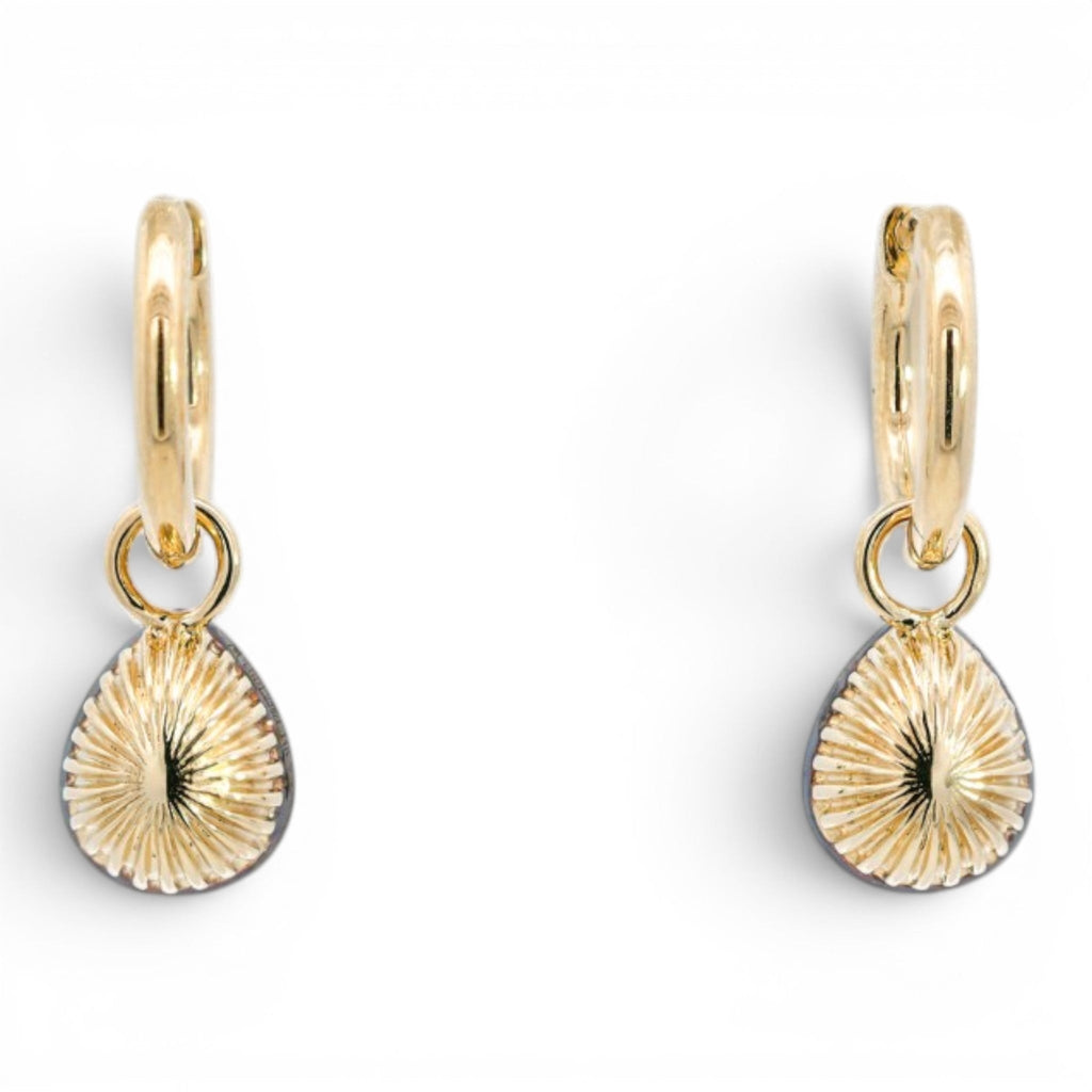 Georgian-inspired charm hoops with antique pear cut lab-grown diamonds in 18K yellow gold and platinum, view 4