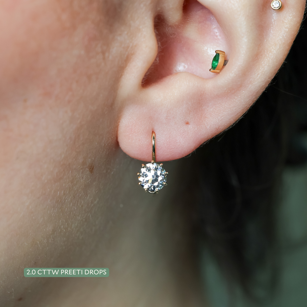 The Preeti Drops: old European cut lab-grown diamond dormeuse earrings in 18K yellow gold, view 4