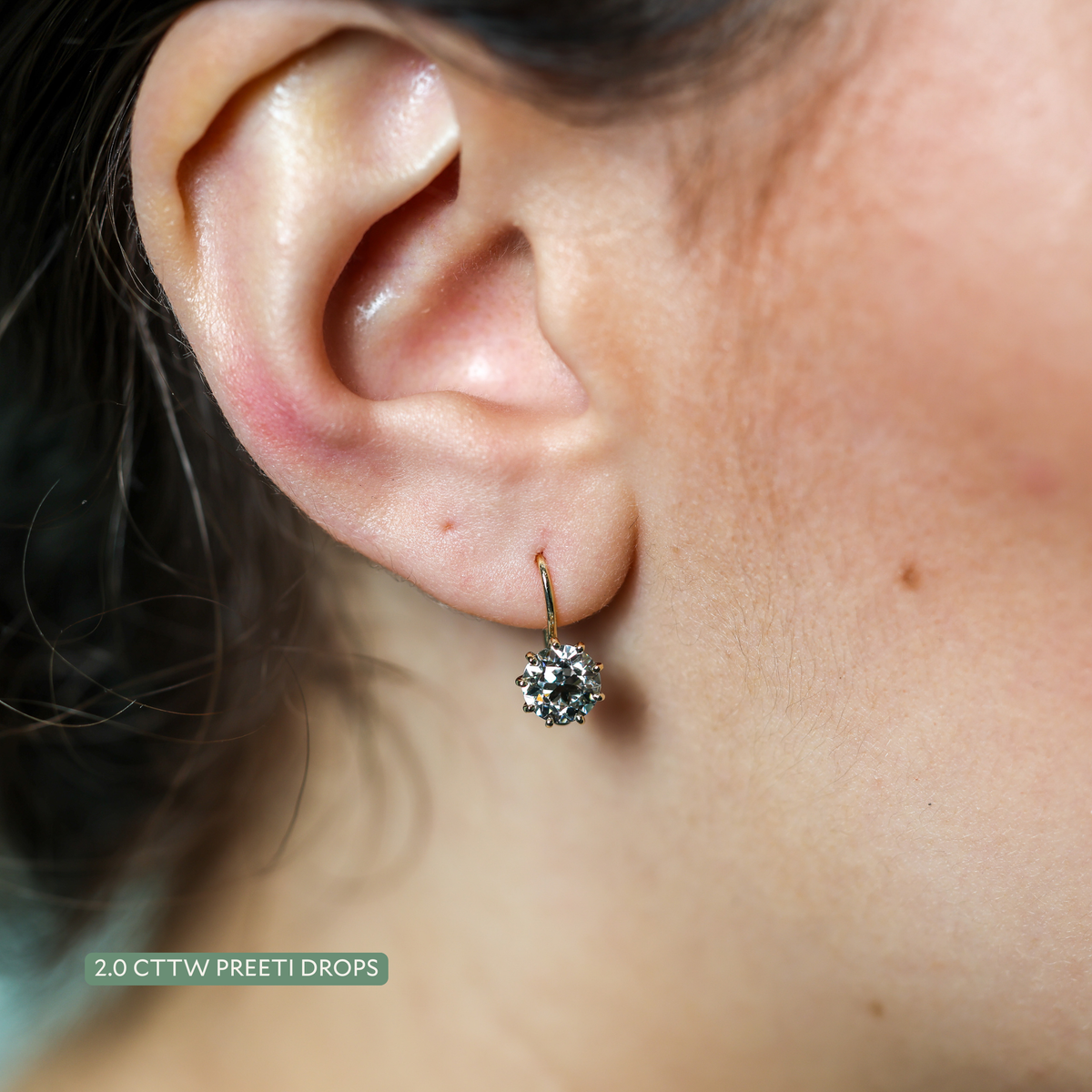 The Preeti Drops: old European cut lab-grown diamond dormeuse earrings in 18K yellow gold, view 5