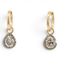 Georgian-inspired charm hoops with antique pear cut lab-grown diamonds in 18K yellow gold and platinum