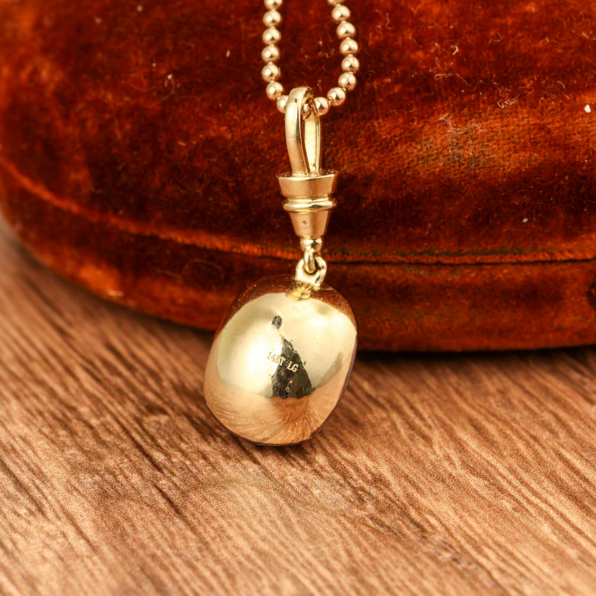 Old mine cut lab-grown diamond collet pendant in yellow gold and blackened gold, view 2