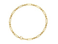 C. Disston Fetter Chain, a 17 inch solid 14K yellow gold trombone link necklace with alternating long and short links, bolt clasp and dog clip