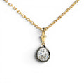 Antique pear cut lab-grown diamond collet pendant in yellow gold and blackened platinum