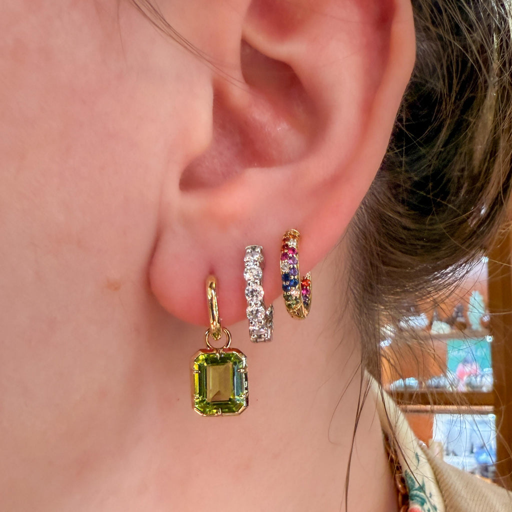 Peridot Drop Huggie Hoop Earrings