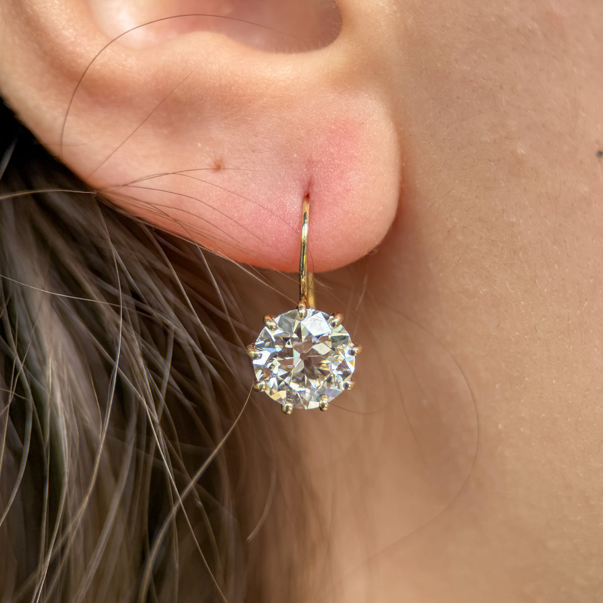 The Preeti Drops: old European cut lab-grown diamond dormeuse earrings in 18K yellow gold