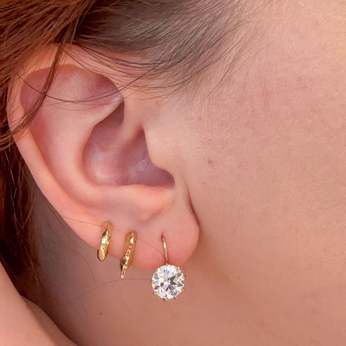 The Preeti Drops: old European cut lab-grown diamond dormeuse earrings in 18K yellow gold, view 6