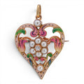 Victorian Enamel Pearl & Diamond Heart Brooch Pendant