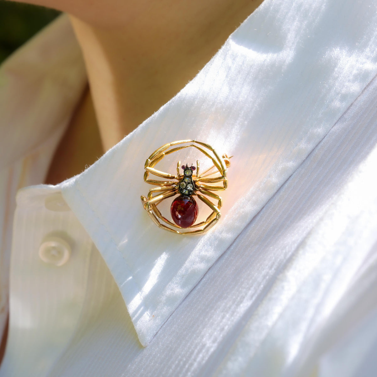 French 19th Century Garnet & Diamond Spider Brooch