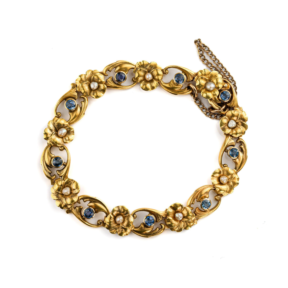Krementz Arts & Crafts Montana Sapphire Floral Gold Bracelet